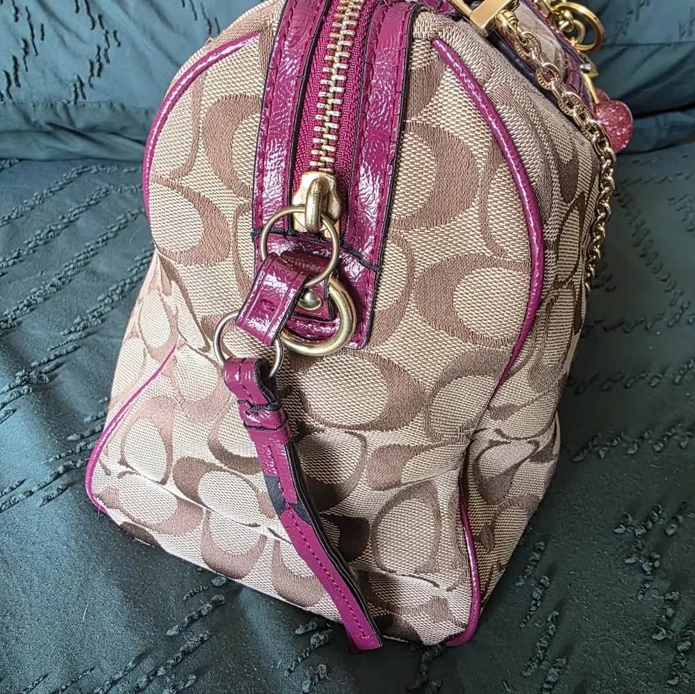 Coach Signature Python Stripe Satchel Raspberry Pink - Picture 6 of 12